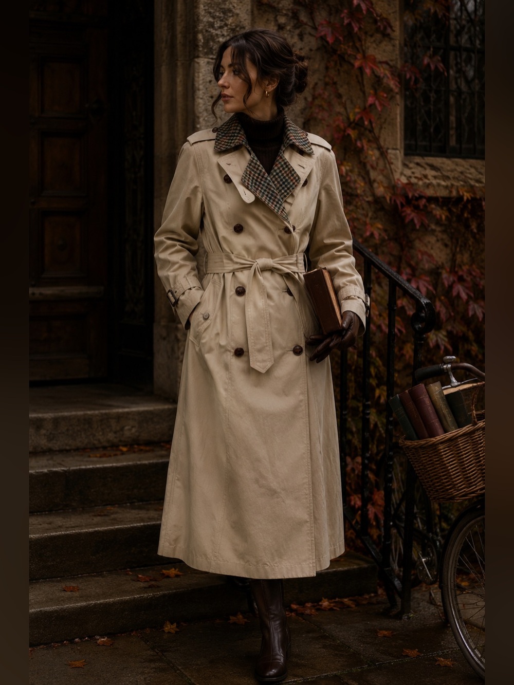 Vintage Rossetti Trench Coat Size 10 Beige Plaid Collar Belted Trenchcoat